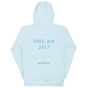 Text FREE AIR printed on unisex hoodie