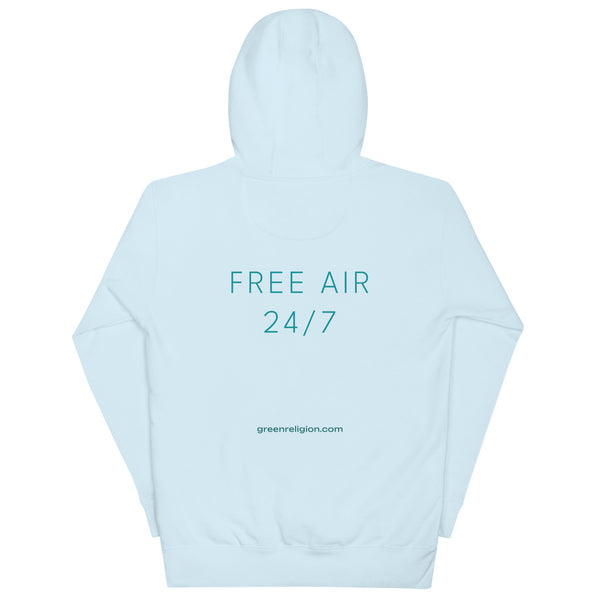 Text FREE AIR printed on unisex hoodie