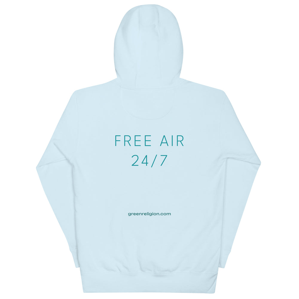 Text FREE AIR printed on unisex hoodie