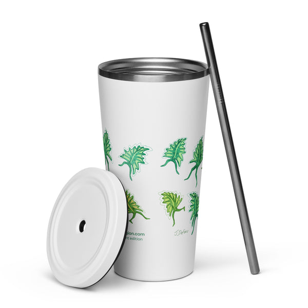 GREEN RELIGION · FREE PLAY LEAVES · “Silly Motion” · 2026 Print Edition · Insulated Tumbler with Straw