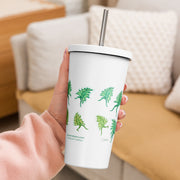 GREEN RELIGION · FREE PLAY LEAVES · “Silly Motion” · 2026 Print Edition · Insulated Tumbler with Straw