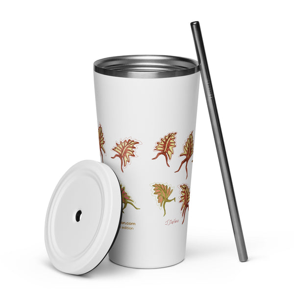 GREEN RELIGION · FREE PLAY LEAVES · “Silly Motion” · 2026 Print Edition · Insulated Tumbler with Straw