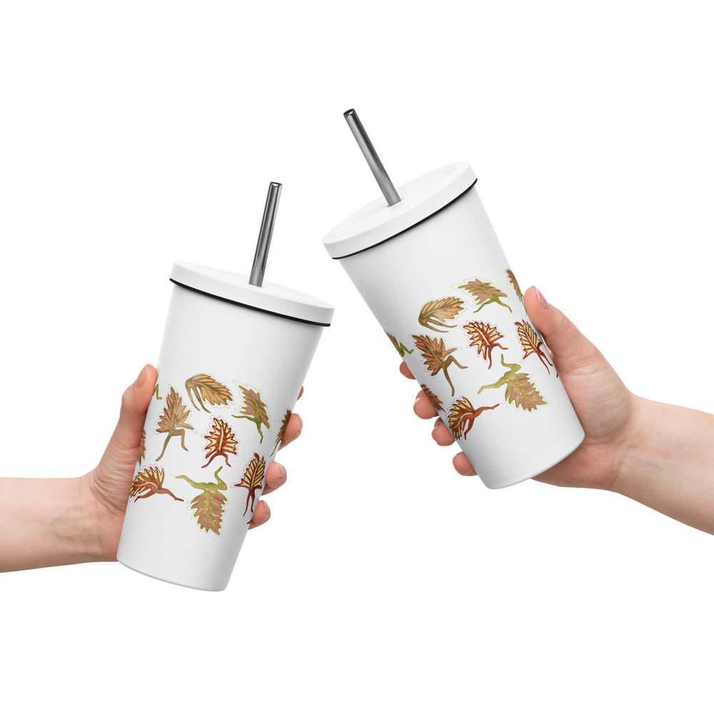GREEN RELIGION · FREE PLAY LEAVES · “Silly Motion” · 2026 Print Edition · Insulated Tumbler with Straw