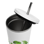 GREEN RELIGION · FREE PLAY LEAVES · “Silly Motion” · 2026 Print Edition · Insulated Tumbler with Straw