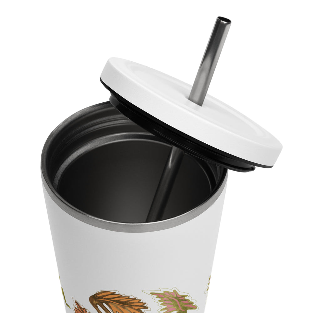 GREEN RELIGION · FREE PLAY LEAVES · “Silly Motion” · 2026 Print Edition · Insulated Tumbler with Straw
