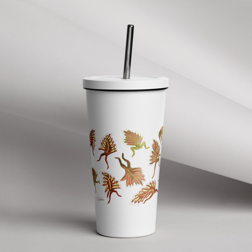 GREEN RELIGION · FREE PLAY LEAVES · “Silly Motion” · 2026 Print Edition · Insulated Tumbler with Straw