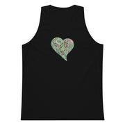 Men's Black Tank Top with colorful graphic heart on black background