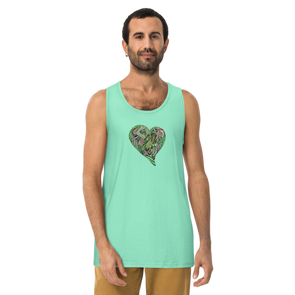 GREEN RELIGION · TRUE TREES · Growing Heart · Men’s Premium Tank Top