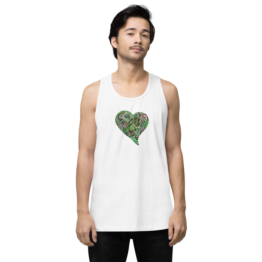 GREEN RELIGION · TRUE TREES · Growing Heart · Men’s Premium Tank Top