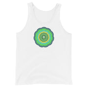 White Tank Tap with multicolored graphic flower on white background