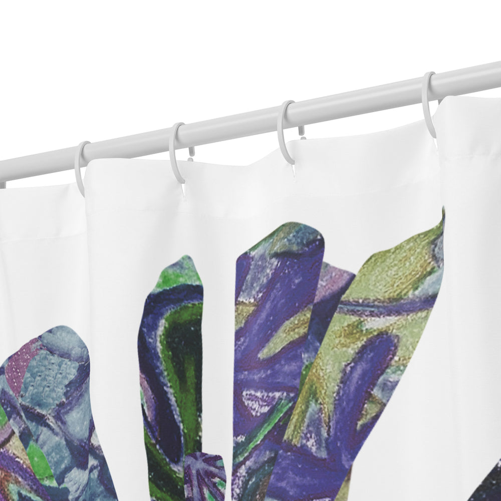GREEN RELIGION · CUT FLOWERS · “Plum Beach” · Shower Curtain