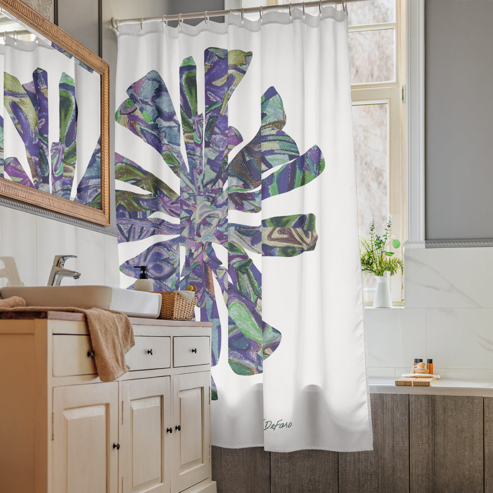 GREEN RELIGION · CUT FLOWERS · “Plum Beach” · Shower Curtain