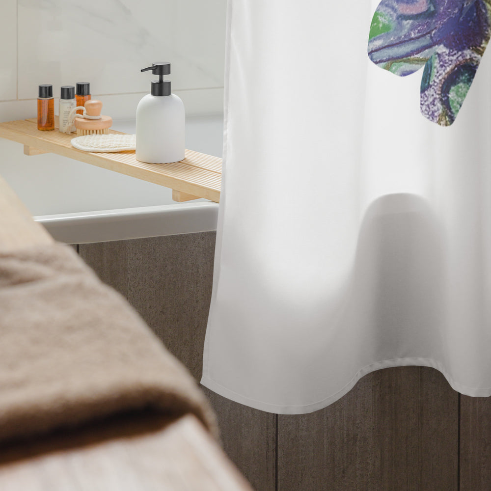 GREEN RELIGION · CUT FLOWERS · “Plum Beach” · Shower Curtain