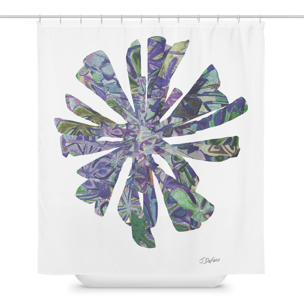 GREEN RELIGION · CUT FLOWERS · “Plum Beach” · Shower Curtain