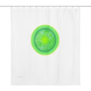 White Shower Curtain with large Green Sun image. Green Sun Shower Curtain