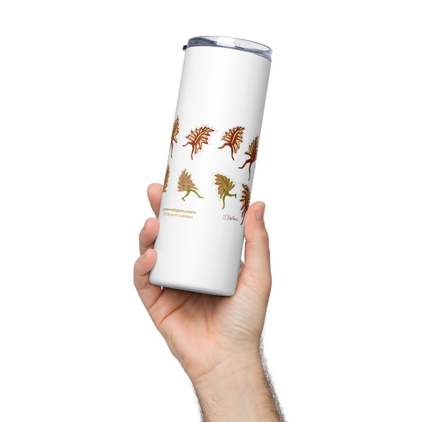 GREEN RELIGION · FREE PLAY LEAVES · “Silly Motion” · 2026 Print Edition · Stainless Steel Tumbler