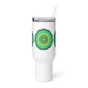 White Travel Mug with bright graphic flower