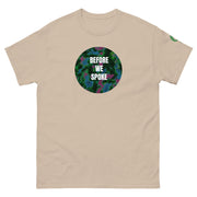 beige t-shirt with text BEFORE WE SPOKE on beige background