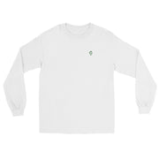 White long sleeve shirt with a G logo on a white background