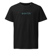 Black t-shirt with the word earth on a black background