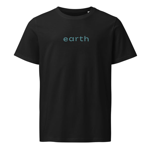 Black t-shirt with the word earth on a black background