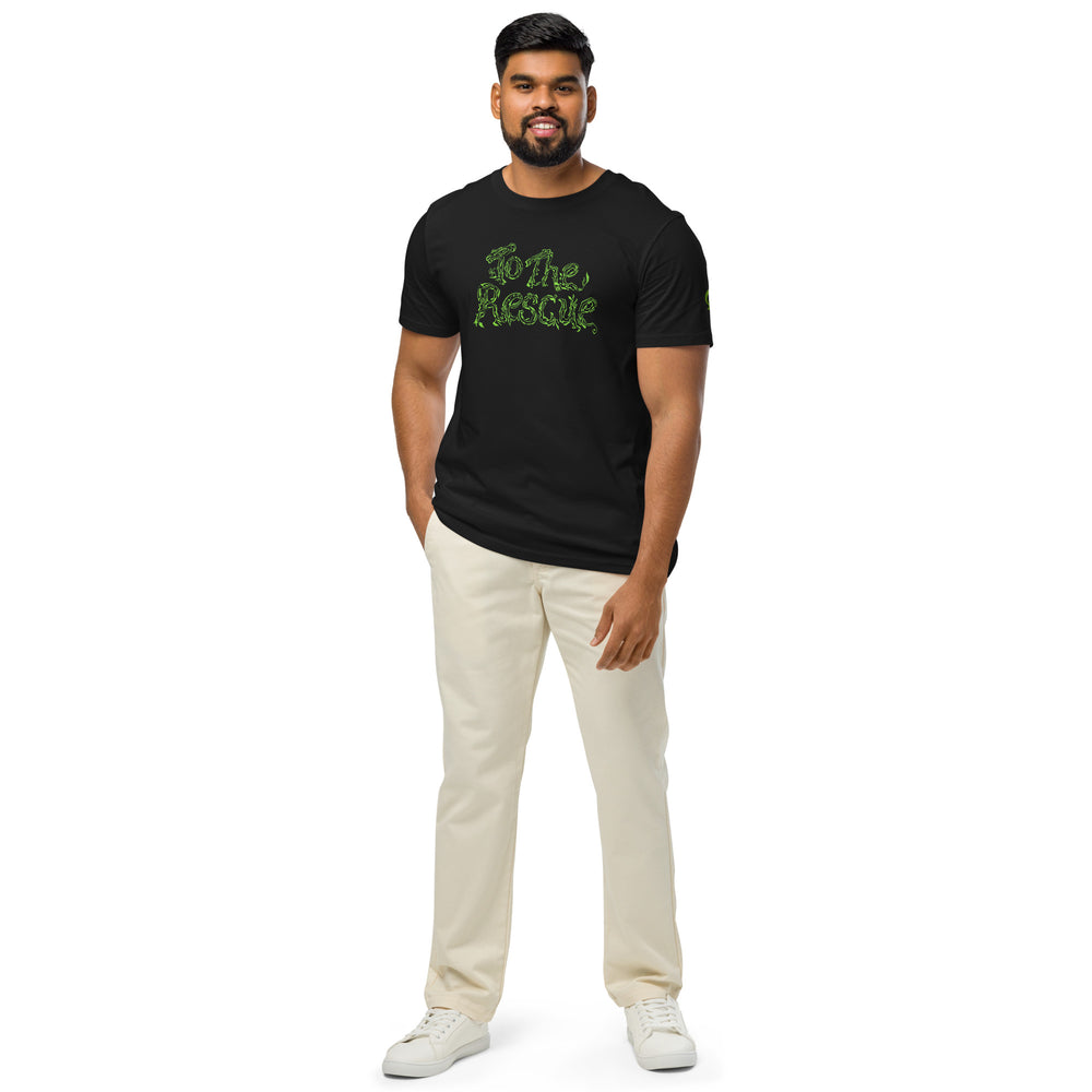 GREEN RELIGION · SPOKEN LEAF · “TO THE RESCUE” · Unisex Organic Mid-Light T-Shirt · Black