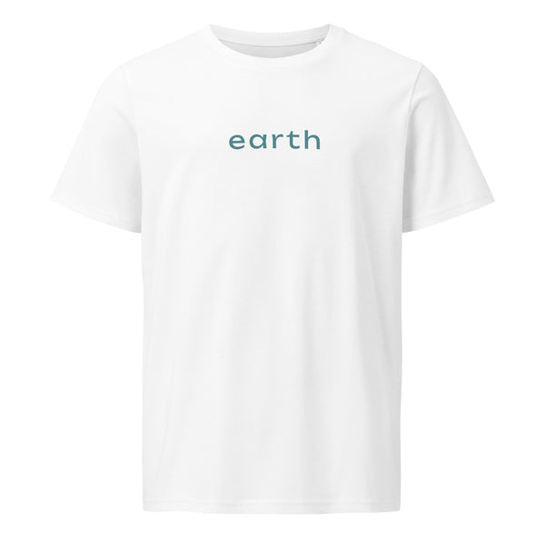 white t-shirt with the word earth on a white background