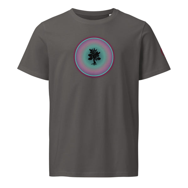 Gray t-shirt with tree in circle design on gray background