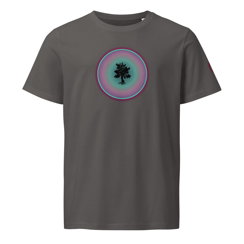 Gray t-shirt with tree in circle design on gray background