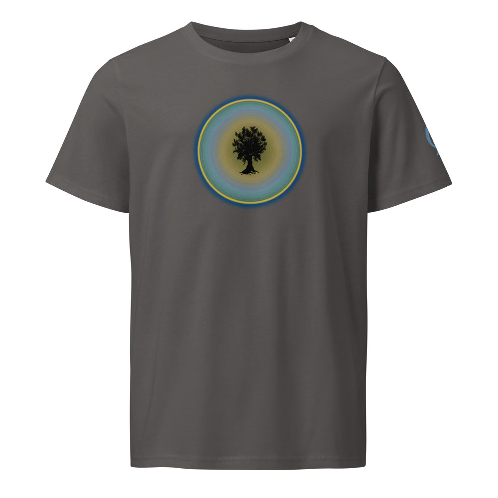 Gray t-shirt with circle in tree design on gray background