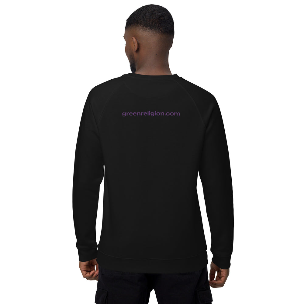 GREEN RELIGION · FREE PLAY LEAVES · “Earth Net Plum” · Unisex Organic Raglan Sweatshirt
