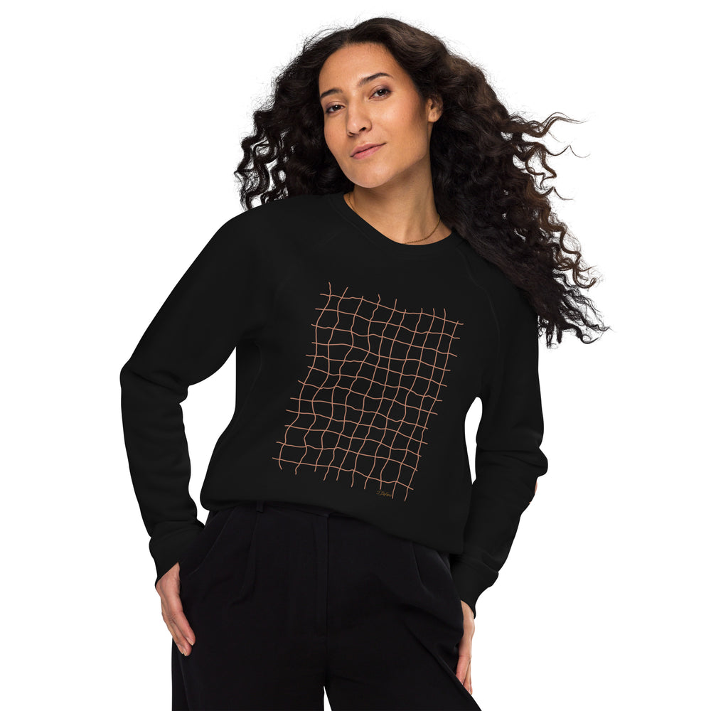 RELIGIÓN VERDE · HOJAS DE JUEGO LIBRE · “Earth Net Terra” · Sudadera unisex orgánica raglán