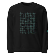 Black sweatshirt with green net grid on black background