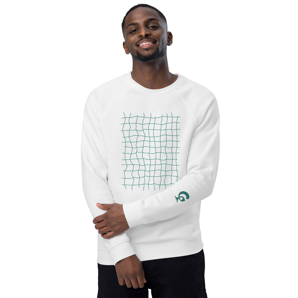 GREEN RELIGION · FREE PLAY LEAVES · “Earth Net Teal” · Unisex Organic Raglan Sweatshirt