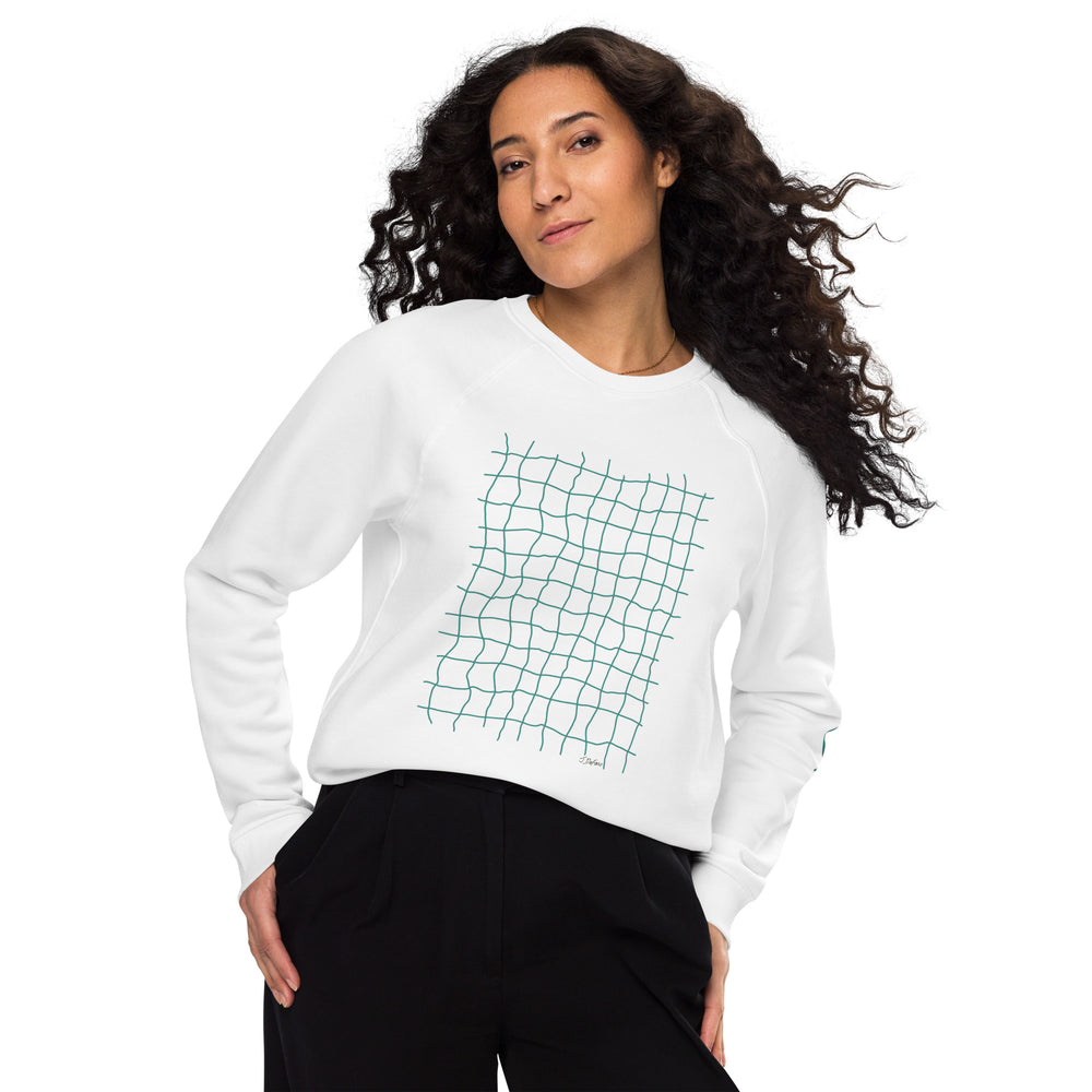 GREEN RELIGION · FREE PLAY LEAVES · “Earth Net Teal” · Unisex Organic Raglan Sweatshirt
