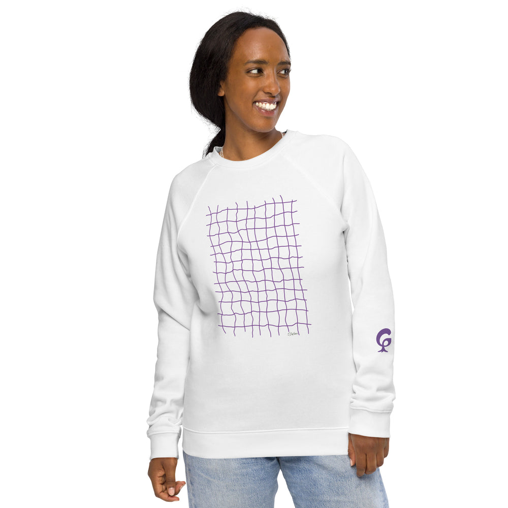 GREEN RELIGION · FREE PLAY LEAVES · “Earth Net Plum” · Unisex Organic Raglan Sweatshirt