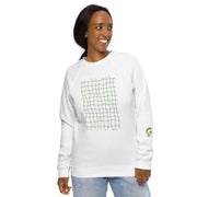 RELIGIÓN VERDE · HOJAS DE JUEGO LIBRE · “Earth Net Olive” · Sudadera unisex orgánica raglán
