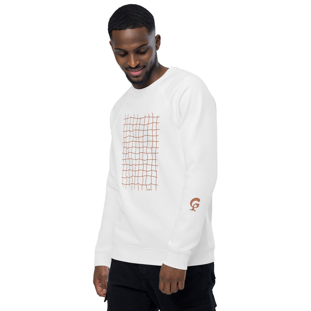 RELIGIÓN VERDE · HOJAS DE JUEGO LIBRE · “Earth Net Terra” · Sudadera unisex orgánica raglán