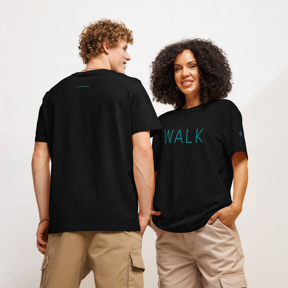 RELIGIÓN VERDE · HOJA HABLADA · “WALK” · Camiseta orgánica unisex · Edición negra