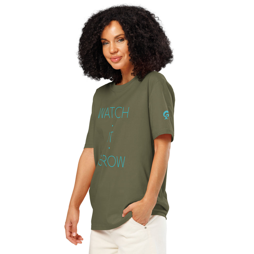 RELIGIÓN VERDE · HOJA HABLADA · “MÍRALO CRECER” · Camiseta orgánica unisex