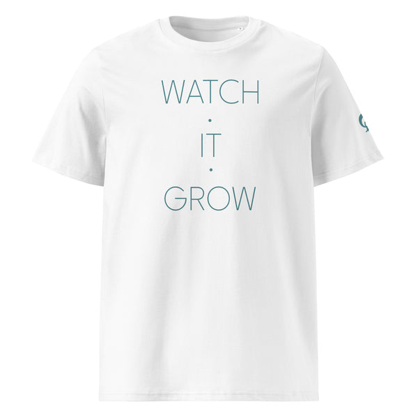 Text WATCH IT GROW on white or beige t-shirt