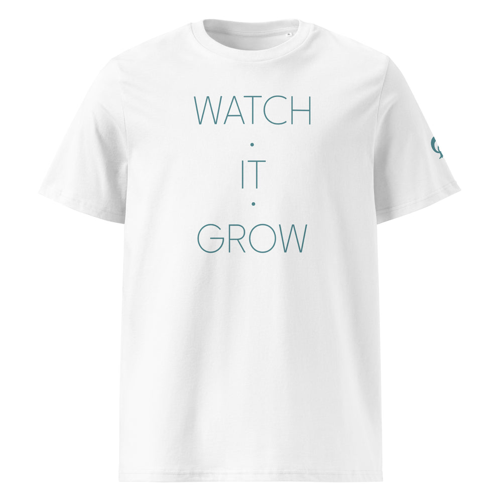 Text WATCH IT GROW on white or beige t-shirt