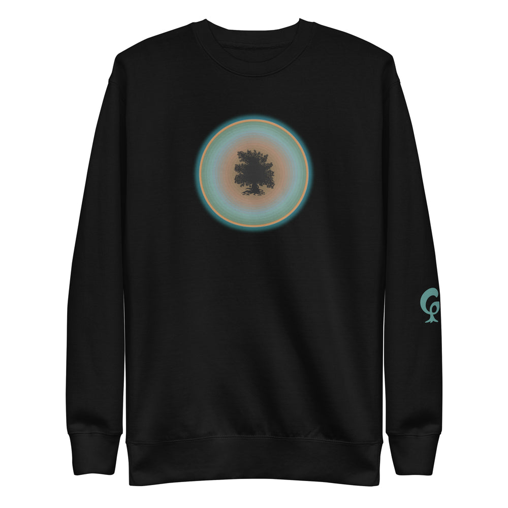 Black sweatshirt with tree in circle on black background