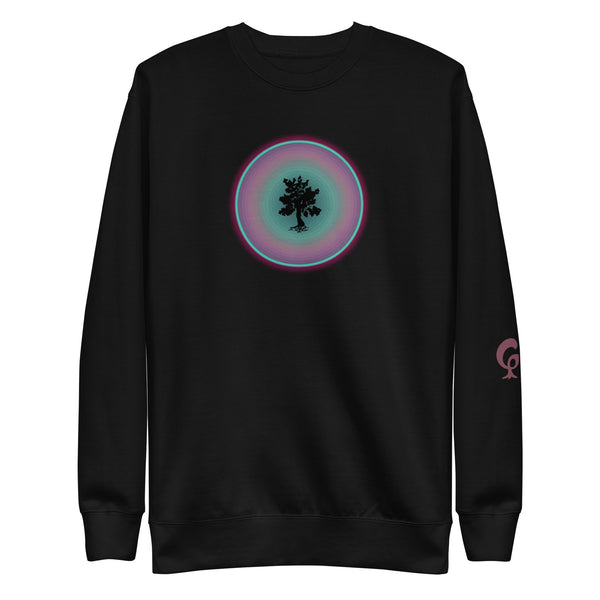 Black sweatshirt with tree in circle on black background