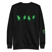 Black sweatshirt with green dancing leaves on black background