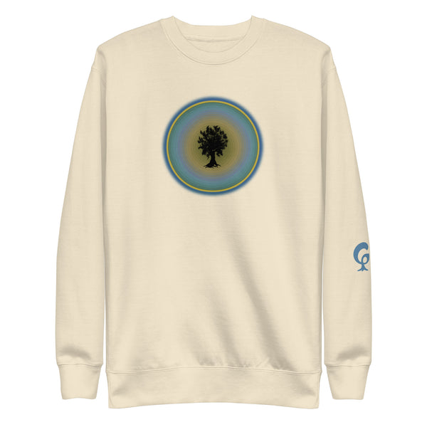 Cream sweatshirt with tree in circle on cream background