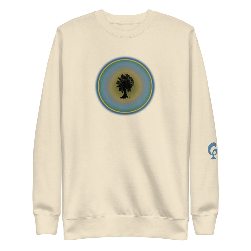 Cream sweatshirt with tree in circle on cream background