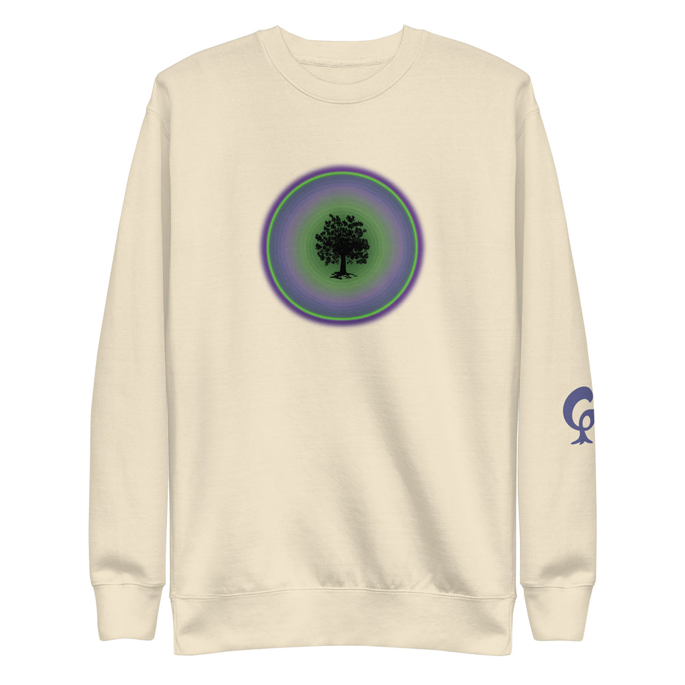 Cream sweatshirt with tree in circle on cream background