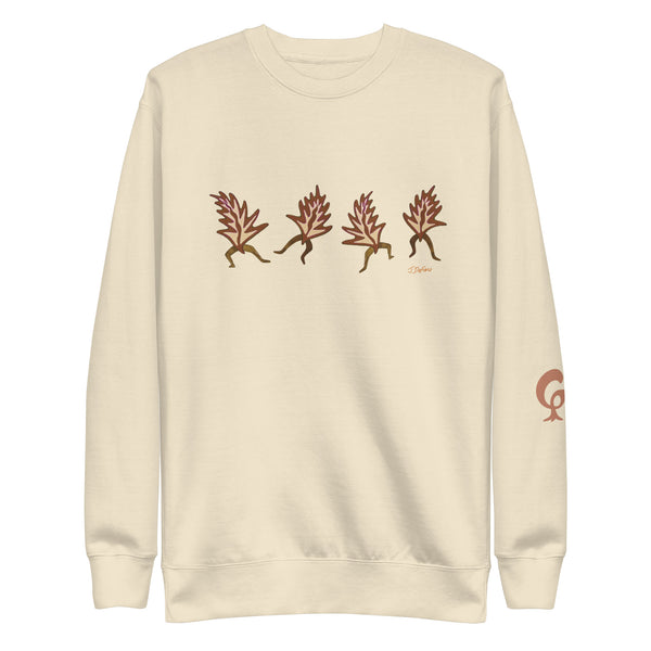Beige sweatshirt with leaves design on a beige background