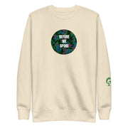 Cream sweatshirt with text BEFORE WE SPOKE on cream sweatshirt